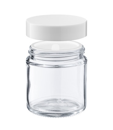 Kosmetiktiegel 120 ml aus Glas | Klar mit weißem Deckel