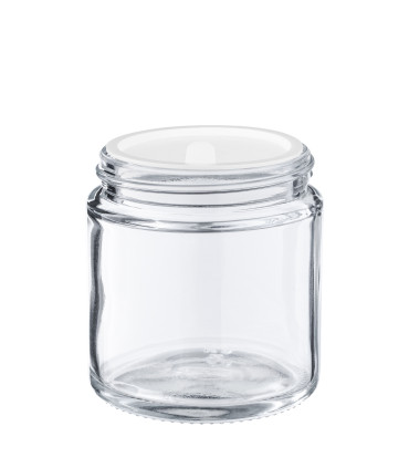 Kosmetiktiegel 120 ml aus Glas | Klar mit weißem Deckel