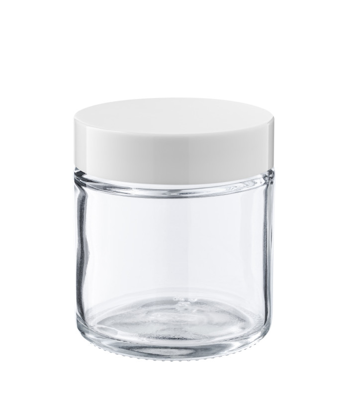 Kosmetiktiegel 120 ml aus Glas | Klar mit weißem Deckel