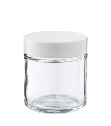 Kosmetiktiegel 120 ml aus Glas | Klar mit weißem Deckel