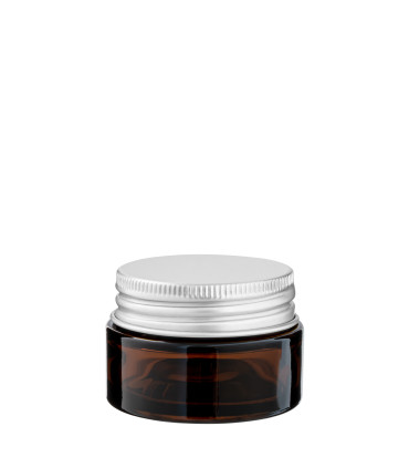 Glastiegel 20 ml braun mit silbernem Aluminium-Schraubdeckel