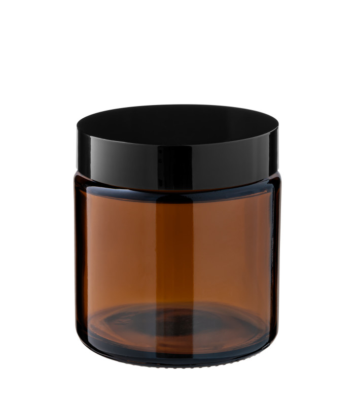 Glastiegel 120 ml braun mit schwarzem ABS-Deckel und Zwischendeckel