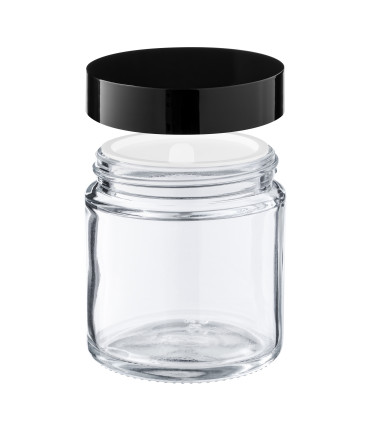 Glastiegel 120 ml klar mit schwarzem Aluminium-Schraubdeckel