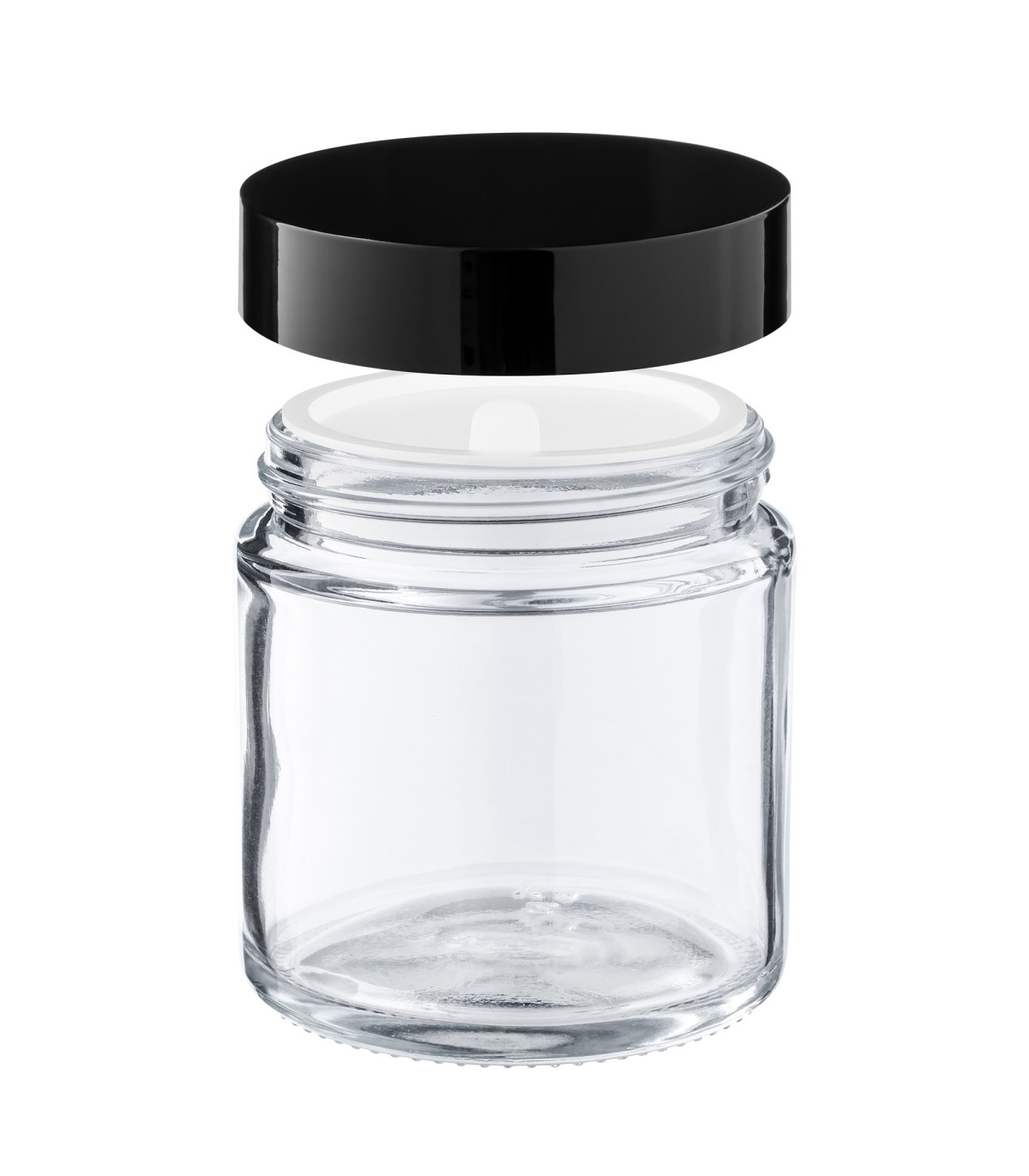 Glastiegel 120 ml klar mit schwarzem Aluminium-Schraubdeckel