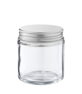 Kosmetiktiegel Glas klar 120 ml mit silbernem Aluminium Schraubdeckel