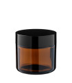 Kosmetiktiegel Glas braun 60 ml mit schwarzem ABS-Deckel und Zwischendeckel