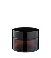 Kosmetiktiegel Glas braun 30 ml mit schwarzem ABS-Deckel und Zwischendeckel