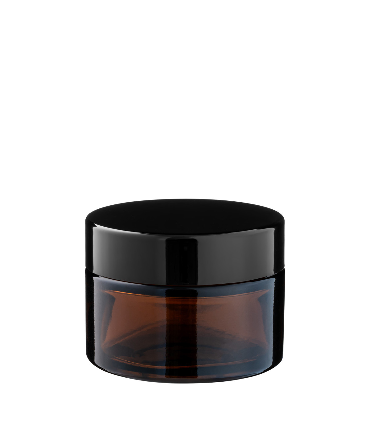 Kosmetiktiegel Glas braun 30 ml mit schwarzem ABS-Deckel und Zwischendeckel