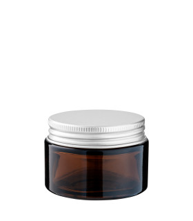 Glastiegel 30 ml braun mit silbernem Aluminium-Schraubdeckel