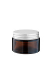 Glastiegel 30 ml braun mit silbernem Aluminium-Schraubdeckel