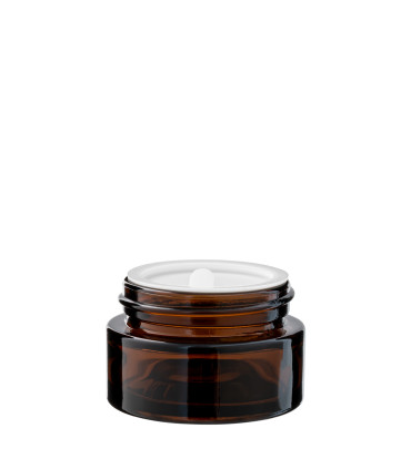 Glastiegel 20 ml braun mit schwarzem ABS-Deckel und Zwischendeckel