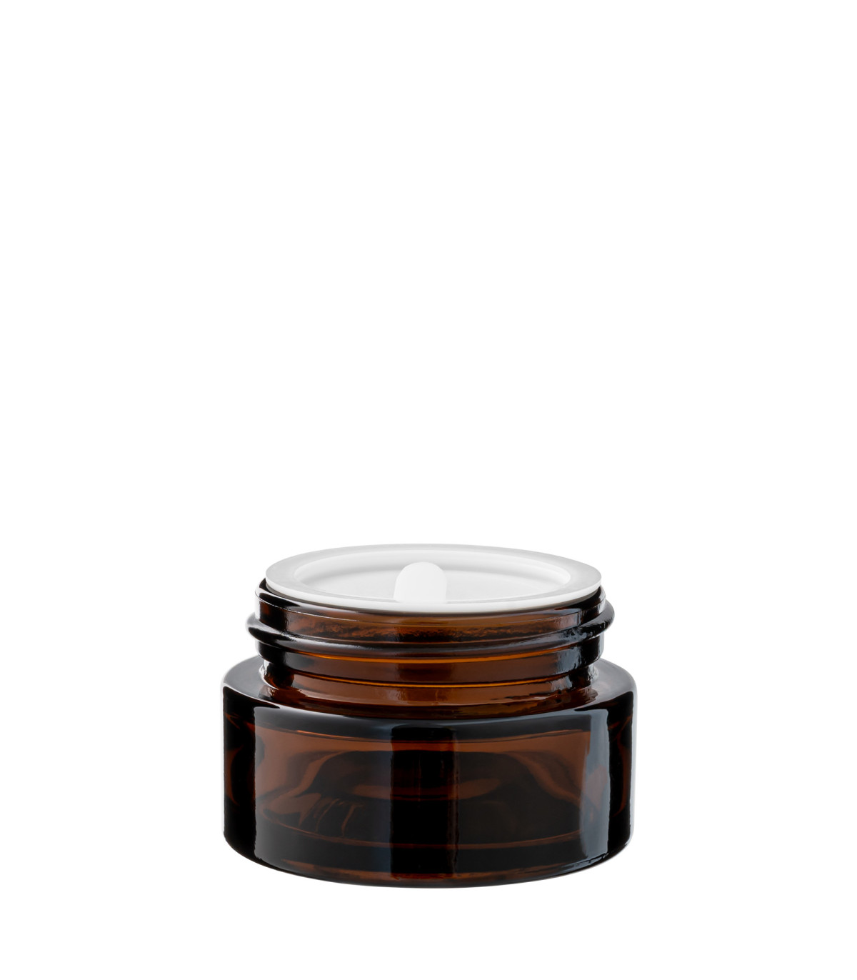 Glastiegel 20 ml braun mit schwarzem ABS-Deckel und Zwischendeckel
