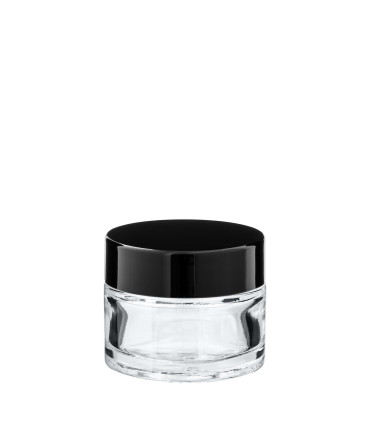 Glastiegel 15 ml klar mit schwarzem ABS-Schraubdeckel