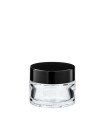 Glastiegel 15 ml klar mit schwarzem ABS-Schraubdeckel