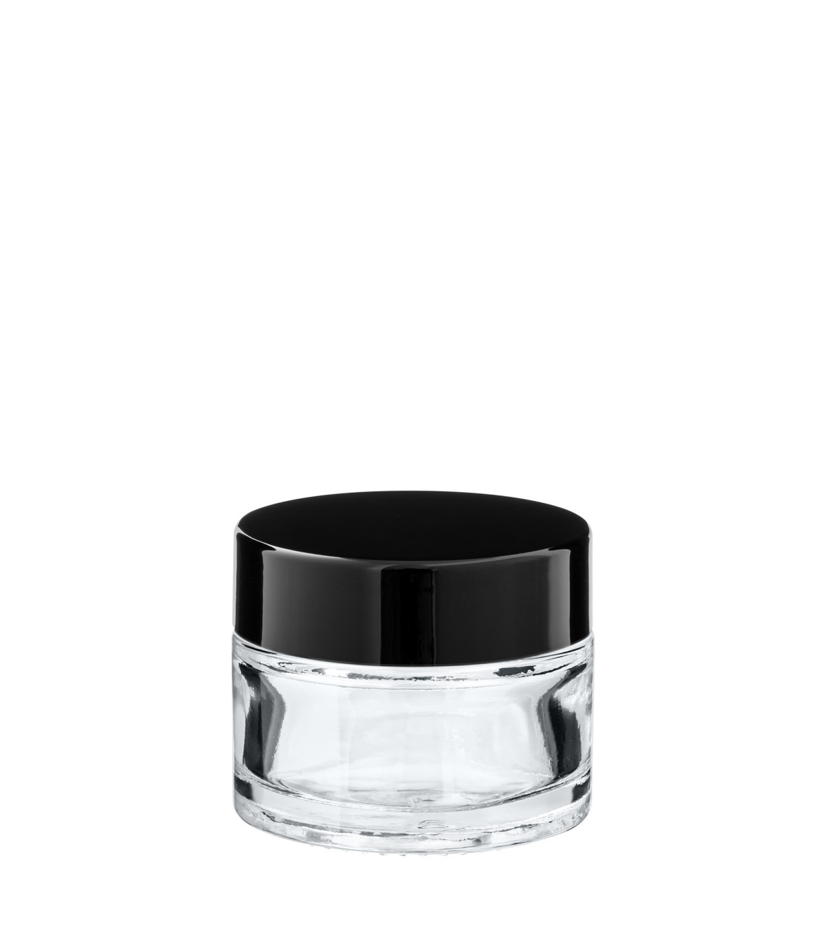 Glastiegel 15 ml klar mit schwarzem ABS-Schraubdeckel