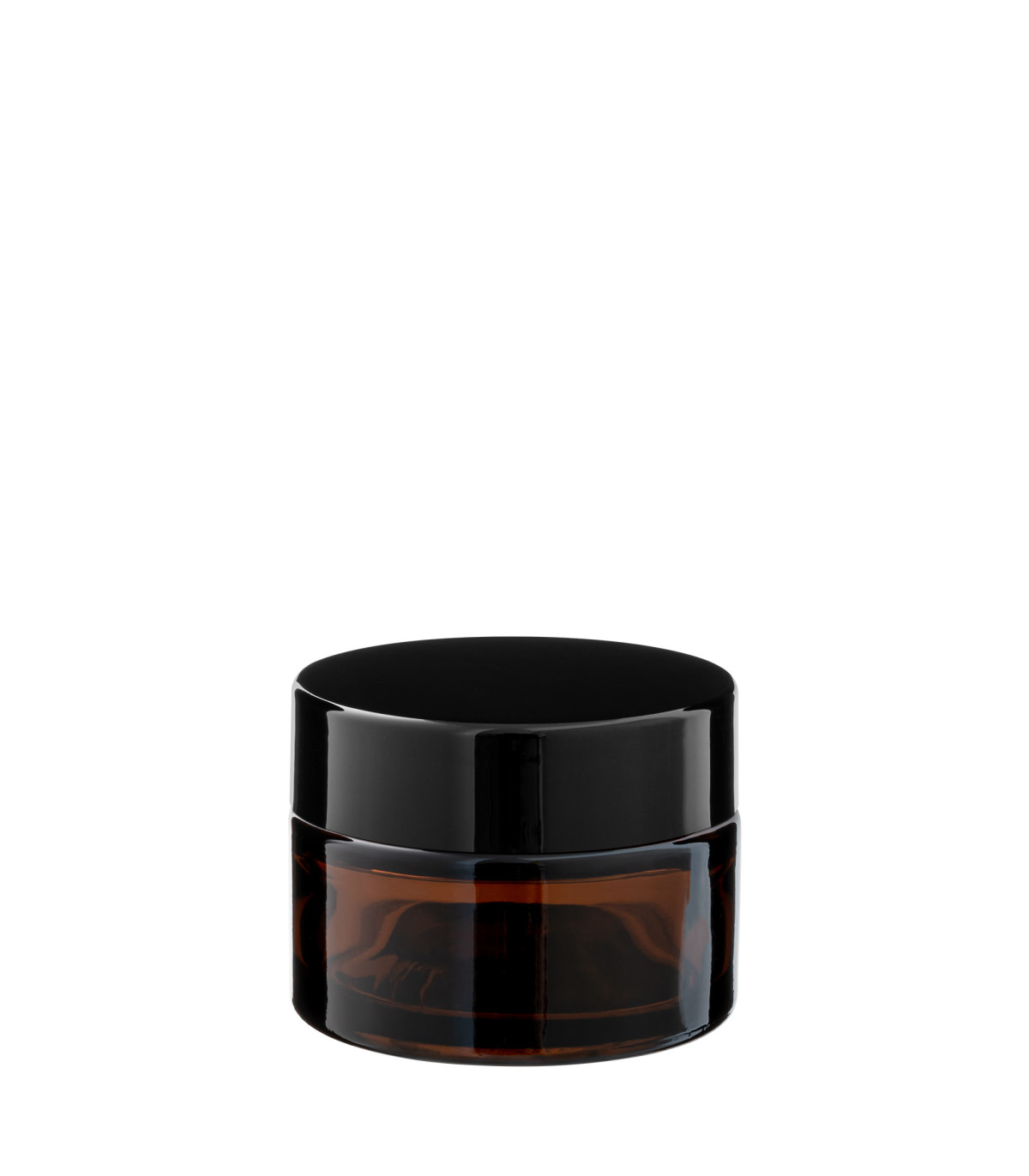 Glastiegel 15 ml braun mit schwarzem ABS-Deckel und Zwischendeckel