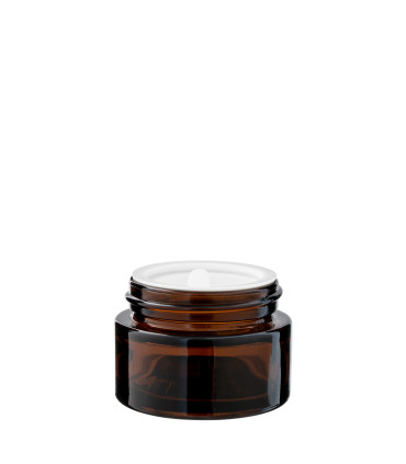 Glastiegel 15 ml braun mit schwarzem ABS-Deckel und Zwischendeckel