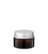 Kosmetiktiegel Glas braun 15 ml mit silbernem Aluminium Schraubdeckel