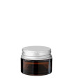 Glastiegel 15 ml braun mit silbernem Aluminium-Schraubdeckel
