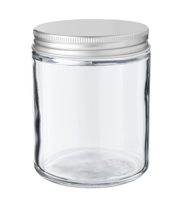 Glastiegel 250 ml klar mit silbernem Aluminium-Schraubdeckel
