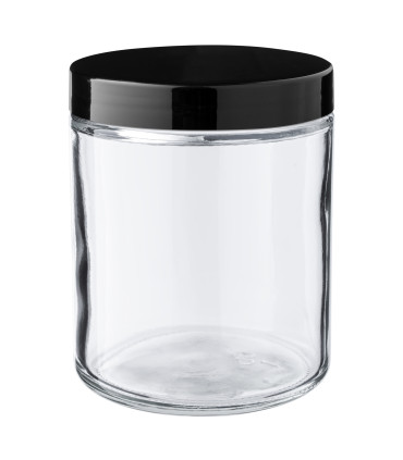 Glastiegel 250 ml klar mit schwarzem PP-Schraubdeckel