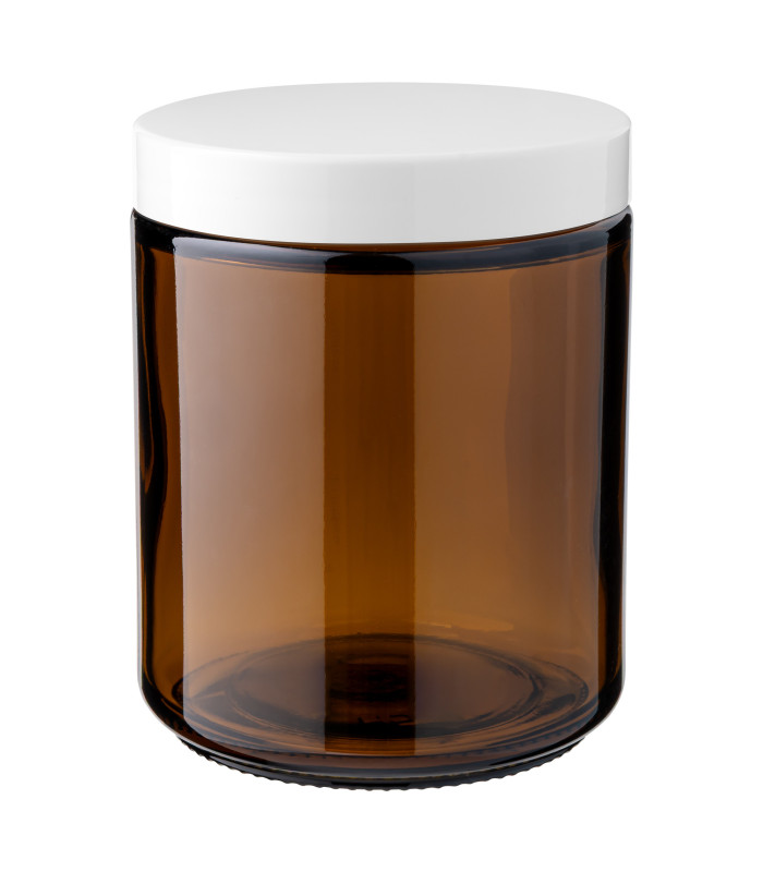 Kosmetiktiegel Glas braun 250 ml mit weißem PP-Schraubdeckel