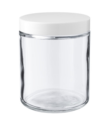 Glastiegel 250 ml klar mit weißem PP-Schraubdeckel