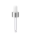 Glas Tropfpipette 18/410 mit silbernem Verschluss 66 mm