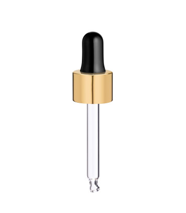 Glaspipette 18/410 mit goldenem Schraubverschluss 66 mm Tropfen 18 mm