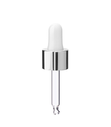 Glas Tropfpipette 18/410 mit silbernem Schraubverschluss 52 mm