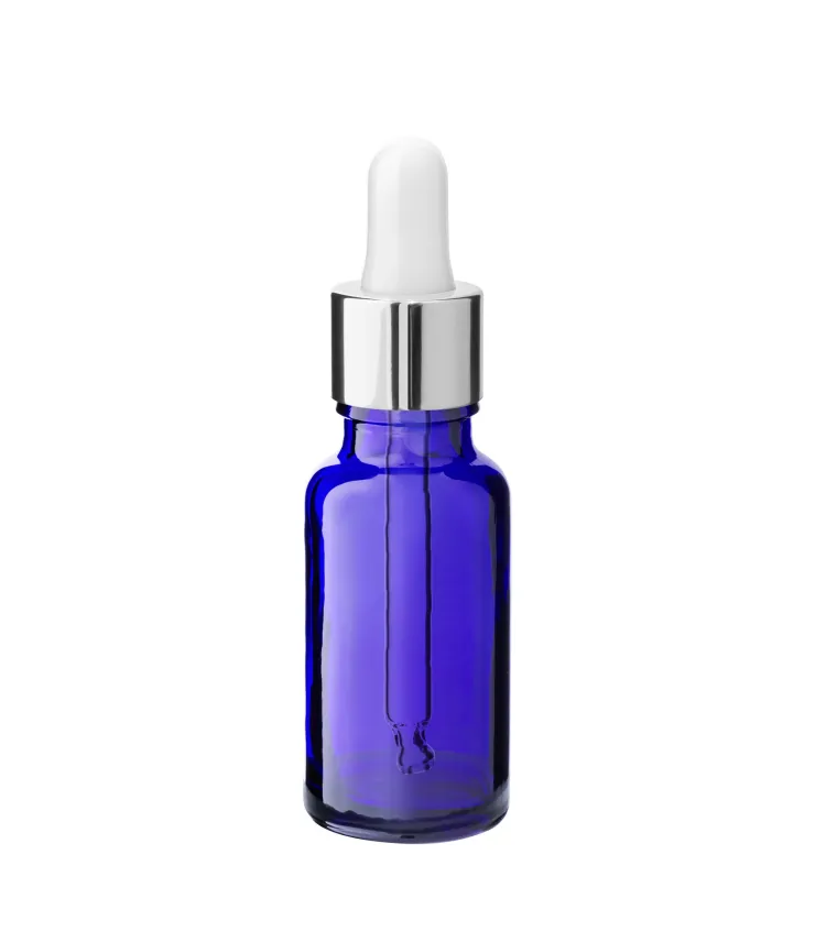 Glasflasche Blau mit Glaspipette für Pflegeöle und Kosmetik