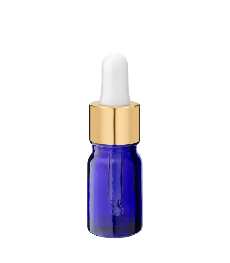 Glasflasche Blau 5 ml mit goldener Glaspipette