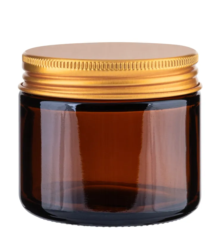 Kosmetiktiegel Glas braun 60 ml mit goldenem Aluminium Deckel