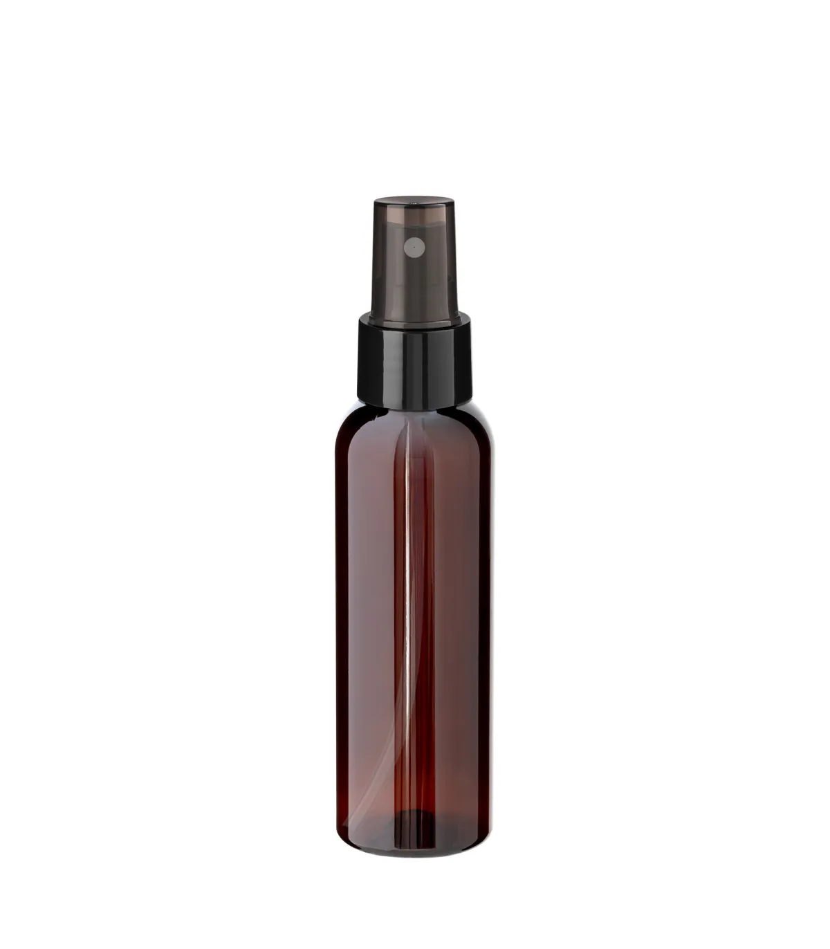 Braune PET-Flasche 100 ml mit schwarzem Zerstäuber