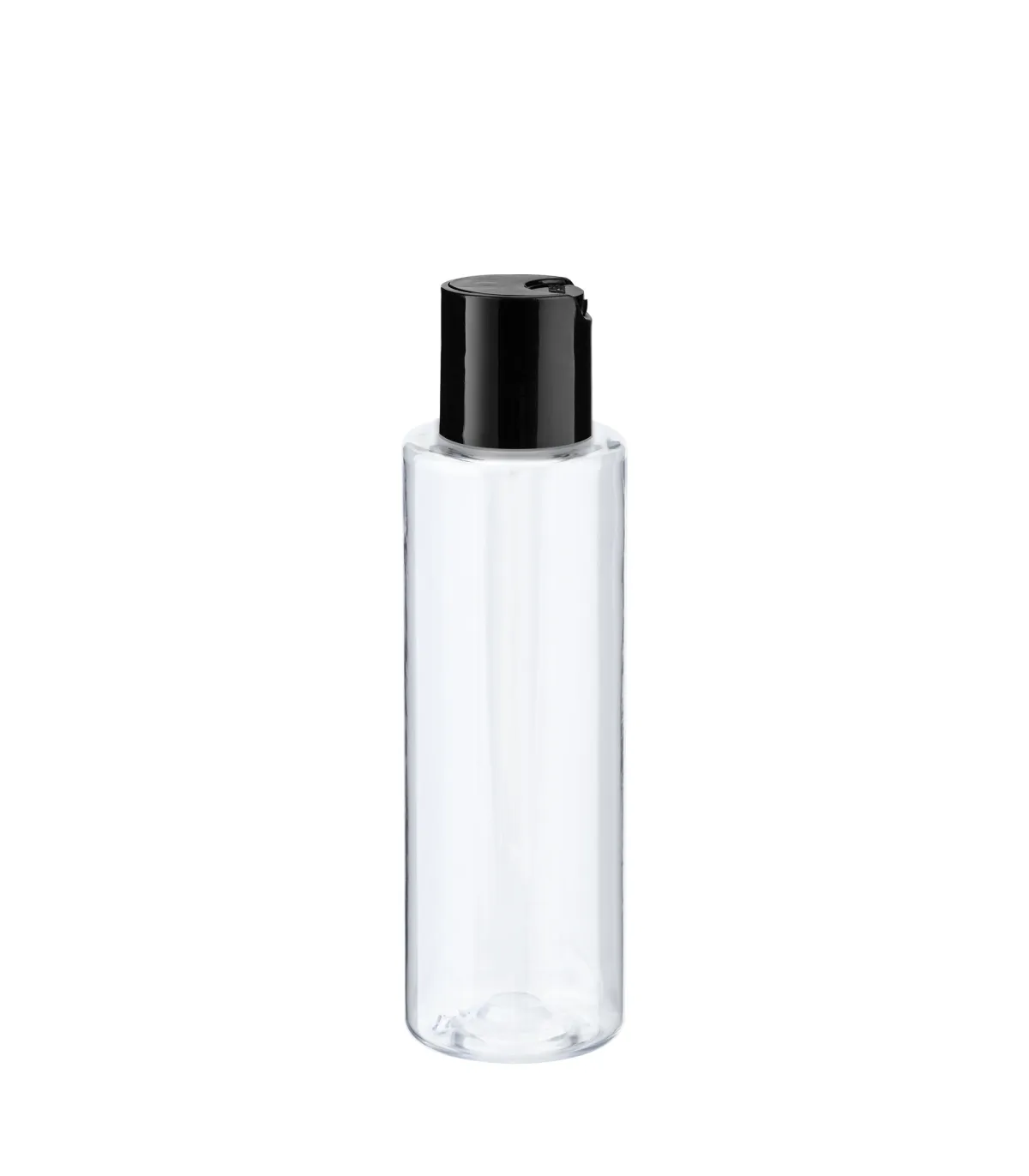 Transparente PET-Flasche 100 ml mit schwarzem Disc-Top-Verschluss